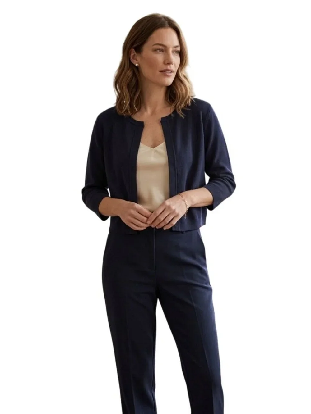 L.K. Bennett Sloane Blue CD Fern Cropped Cardigan Shrug Top Hook Closure Size M